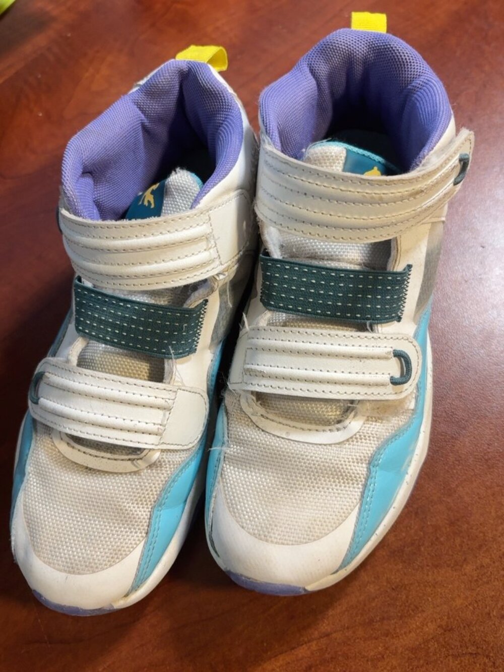AND1 Boys Basketball Shoes Size 4 High Top White Blue Purple Strap